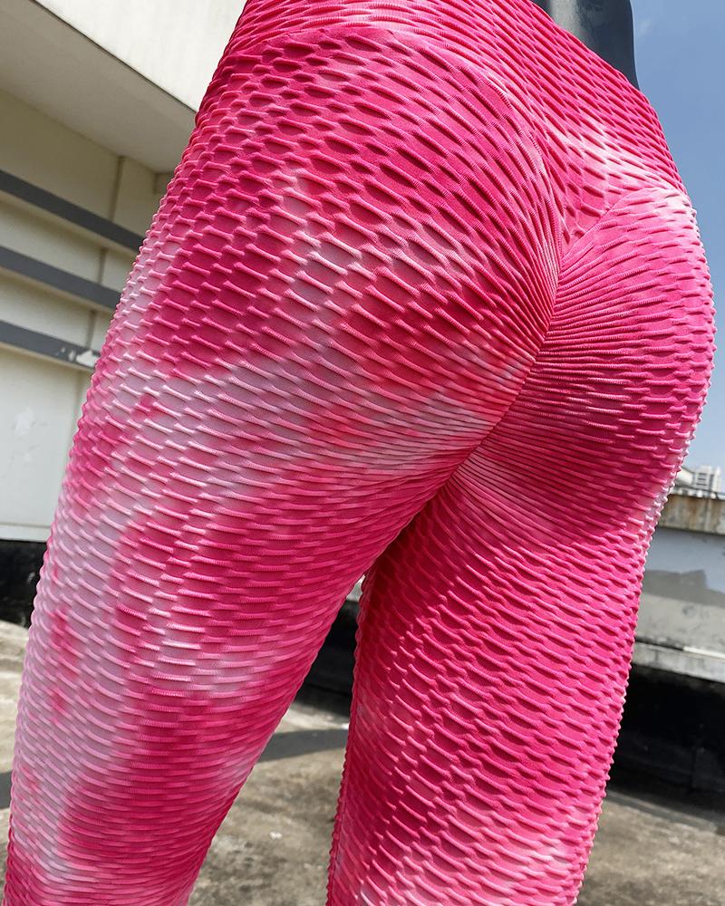 

Tie Dye Fishnet Skinny High Elastic Yoga Pants Active Pants, Red