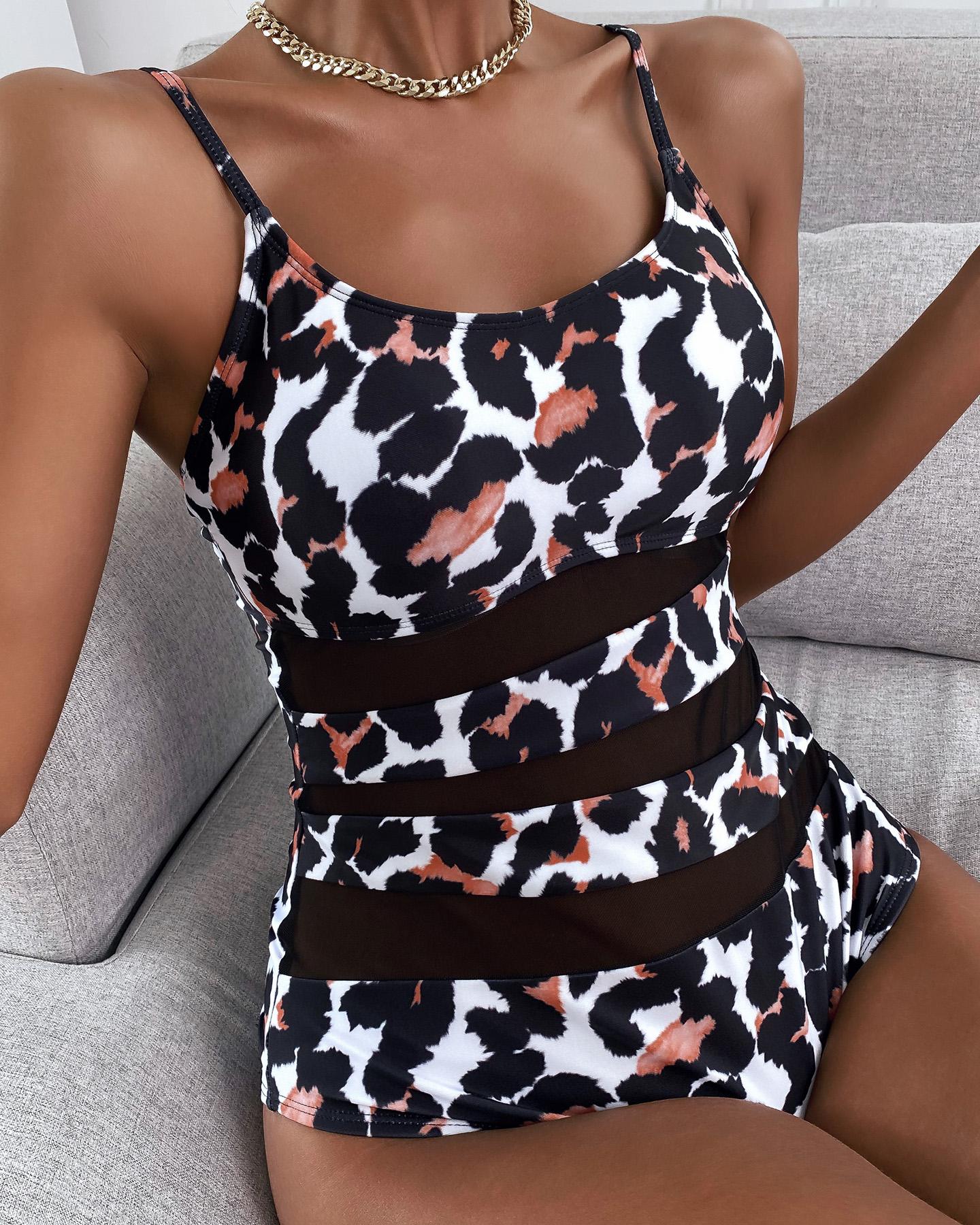 

Cheetah Print Sheer Mesh One Piece Swimsuit, Style1