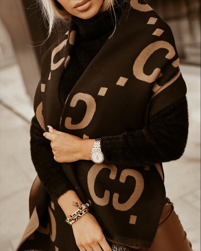 

Letter Square Print Casual Scarf, Coffee