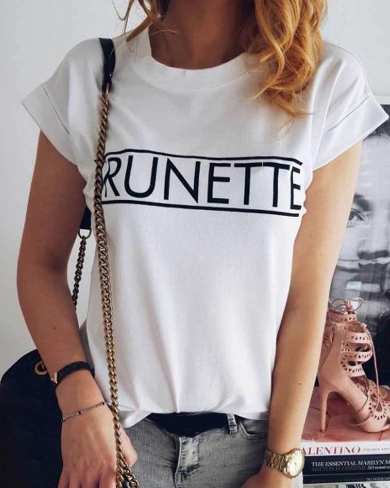 

Letter Print Short Sleeve Casual T-shirt, White