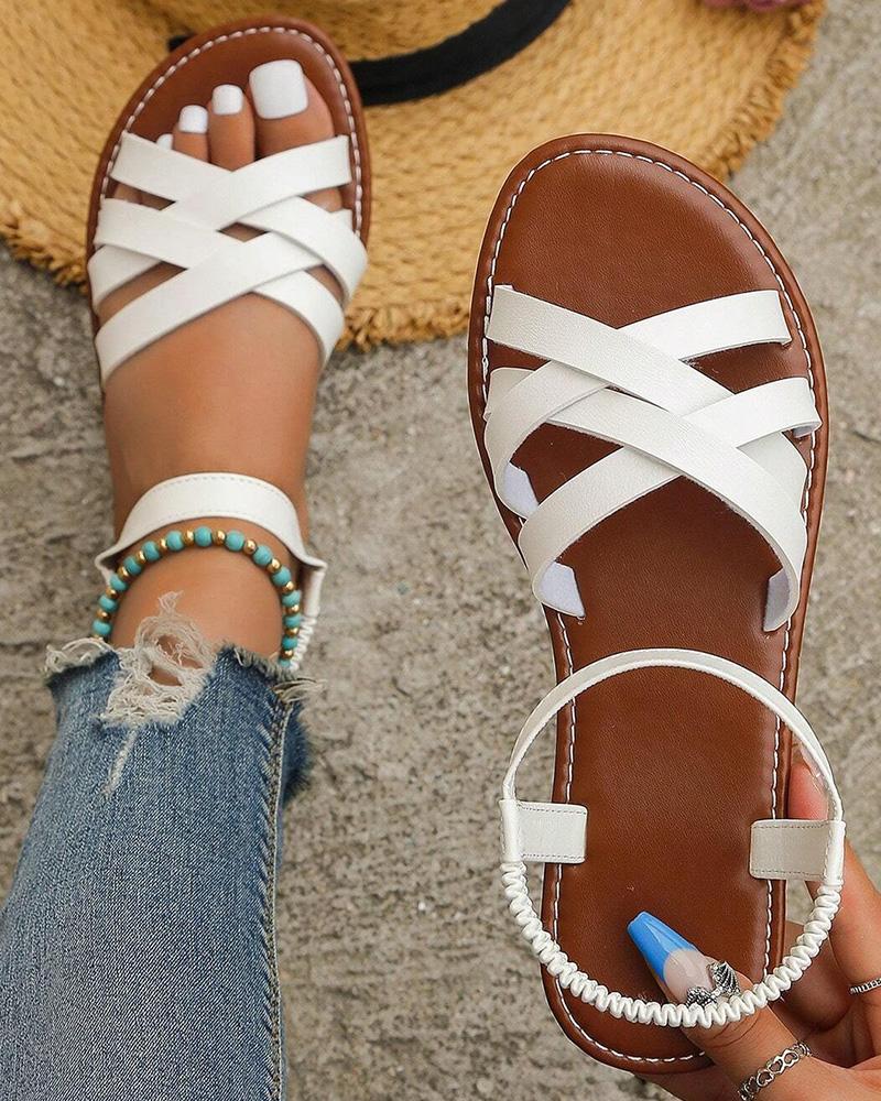 

Crisscross Ankle Strap Summer Beach Sandals, White