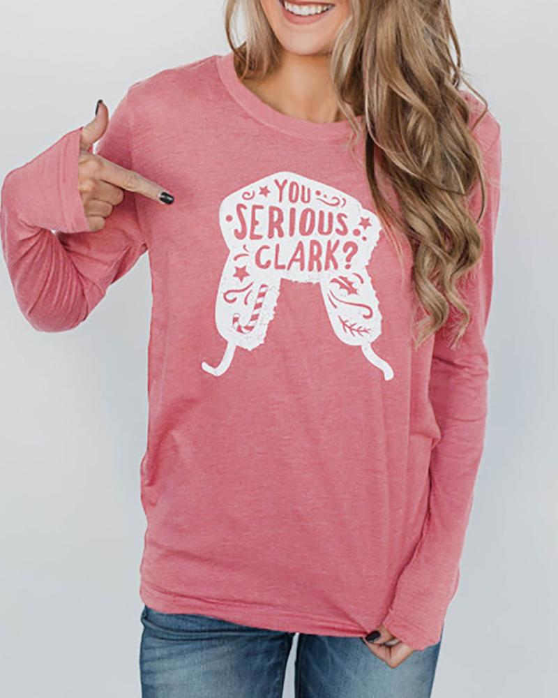 

Letter Print Long Sleeve Top, Pink