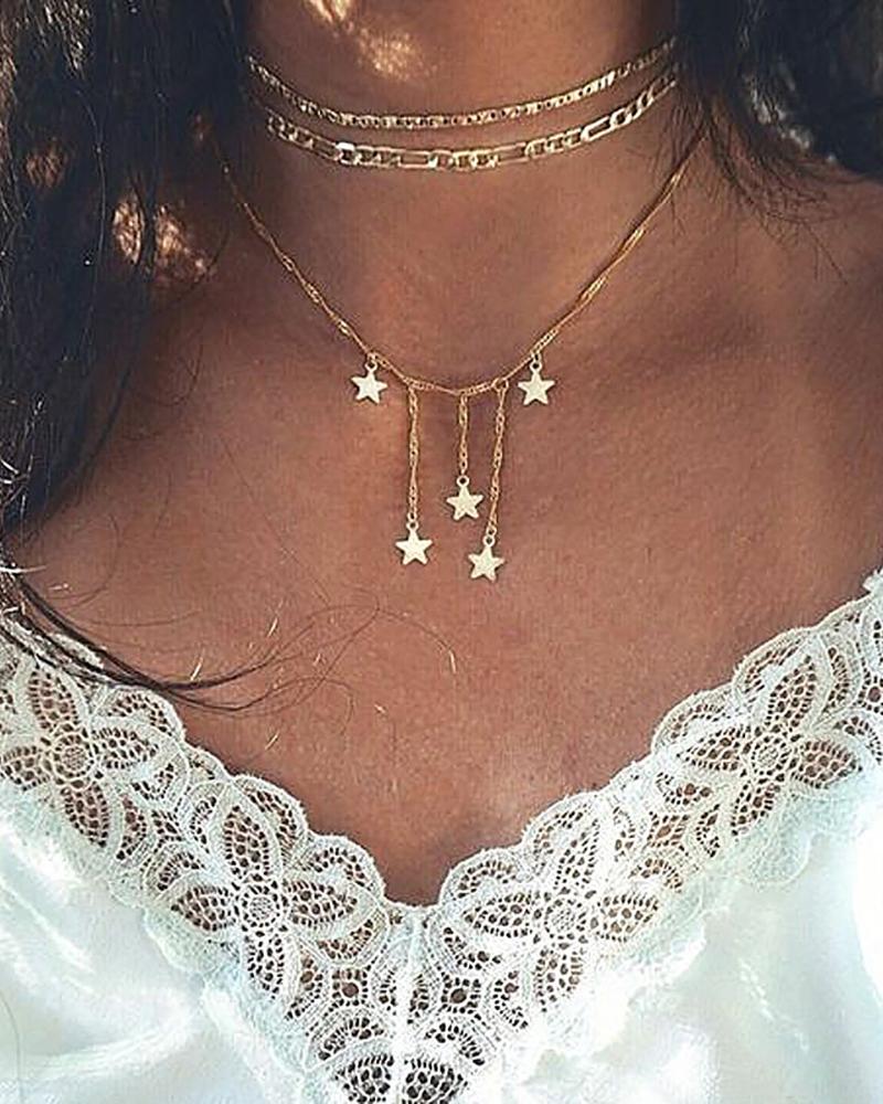 

Star Tassel Chain Layered Necklace, Gold