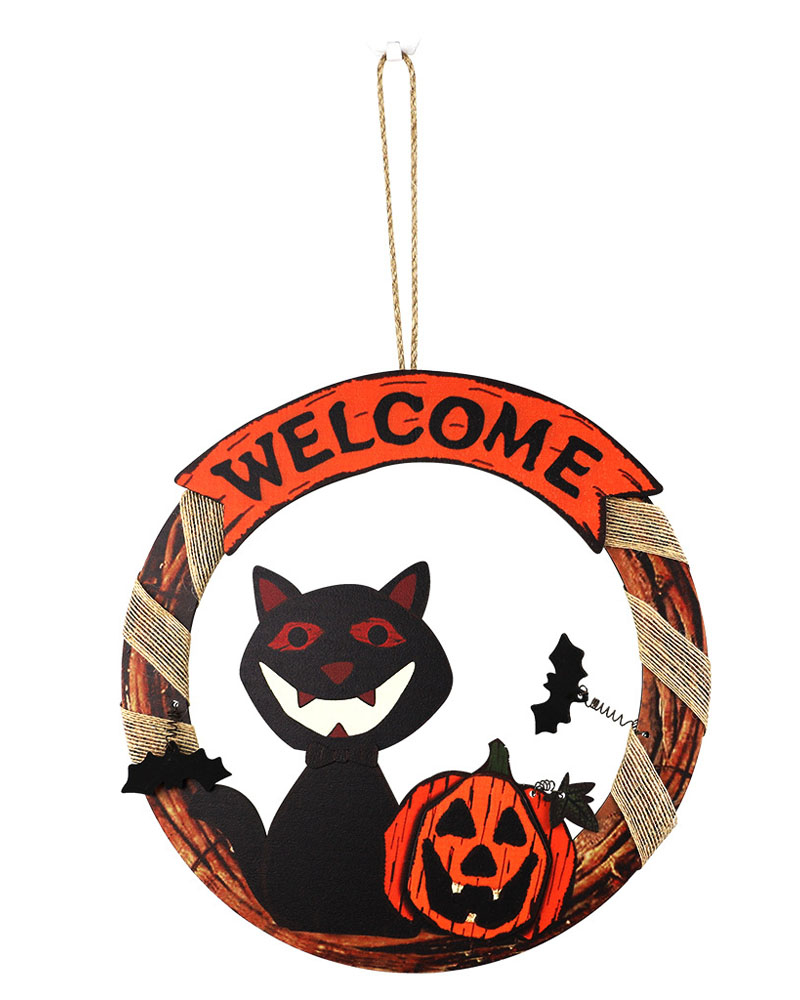 

1pc Halloween Wooden Door Hanging Welcome Sign Ornament Home Outdoor Haunted House Decoration, Style3