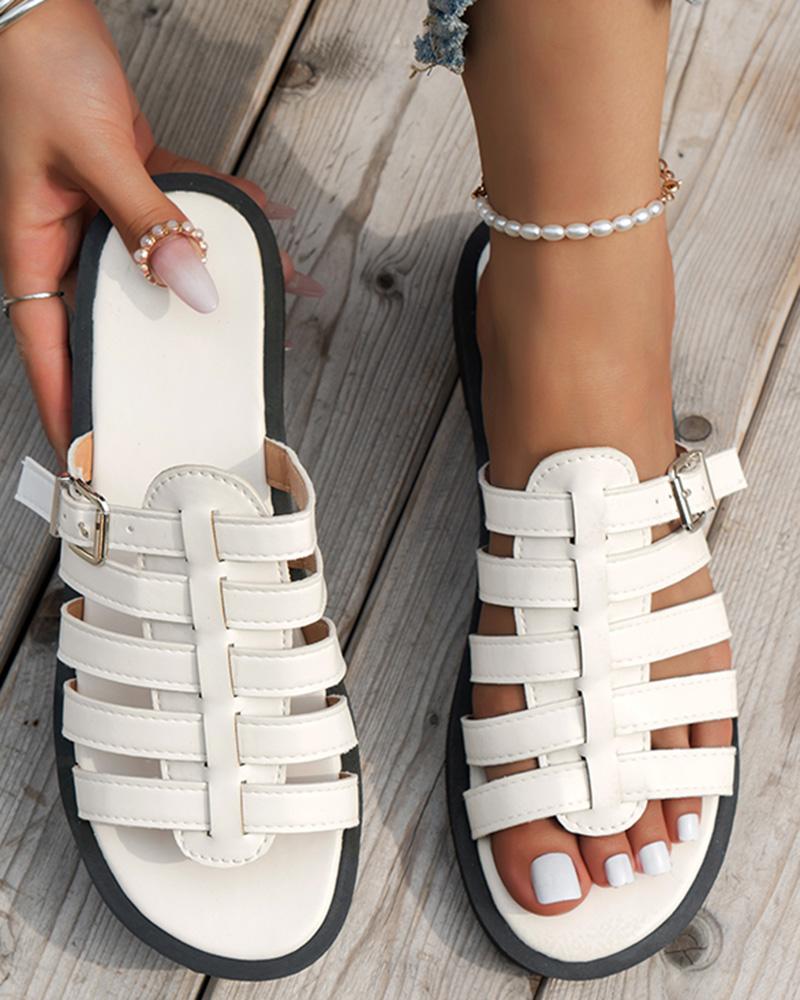 

Multi Strap Buckled Summer Slippers, White