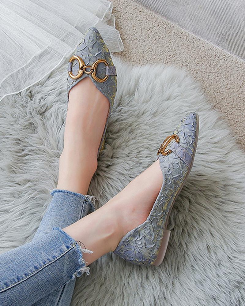 

Pointed-toe Solid Color Glitter Splicing Buckle Slip-on, Blue