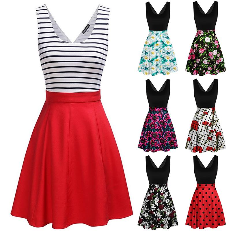 

Sexy Women's Fashion Cross Open Back Cocktail Vintage Inspired Rockabilly Swing Printed Dress, Red