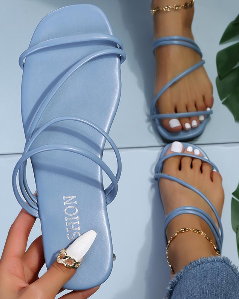 

Square Toe Multi Strap Slippers, Blue