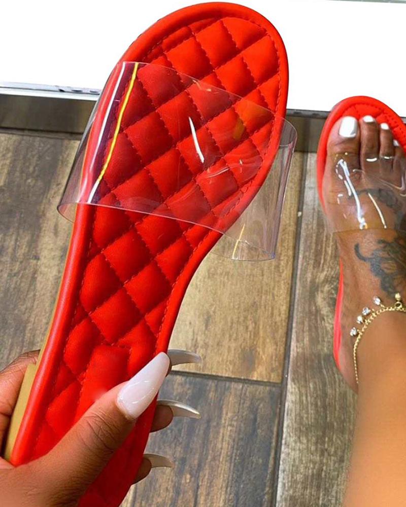 

Clear Strap Quilted Slippers, Red