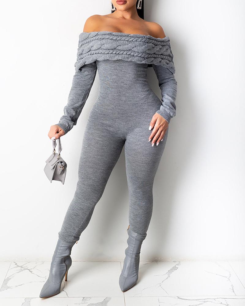 

Off Shoulder Long Sleeve Jumpsuit, Gray