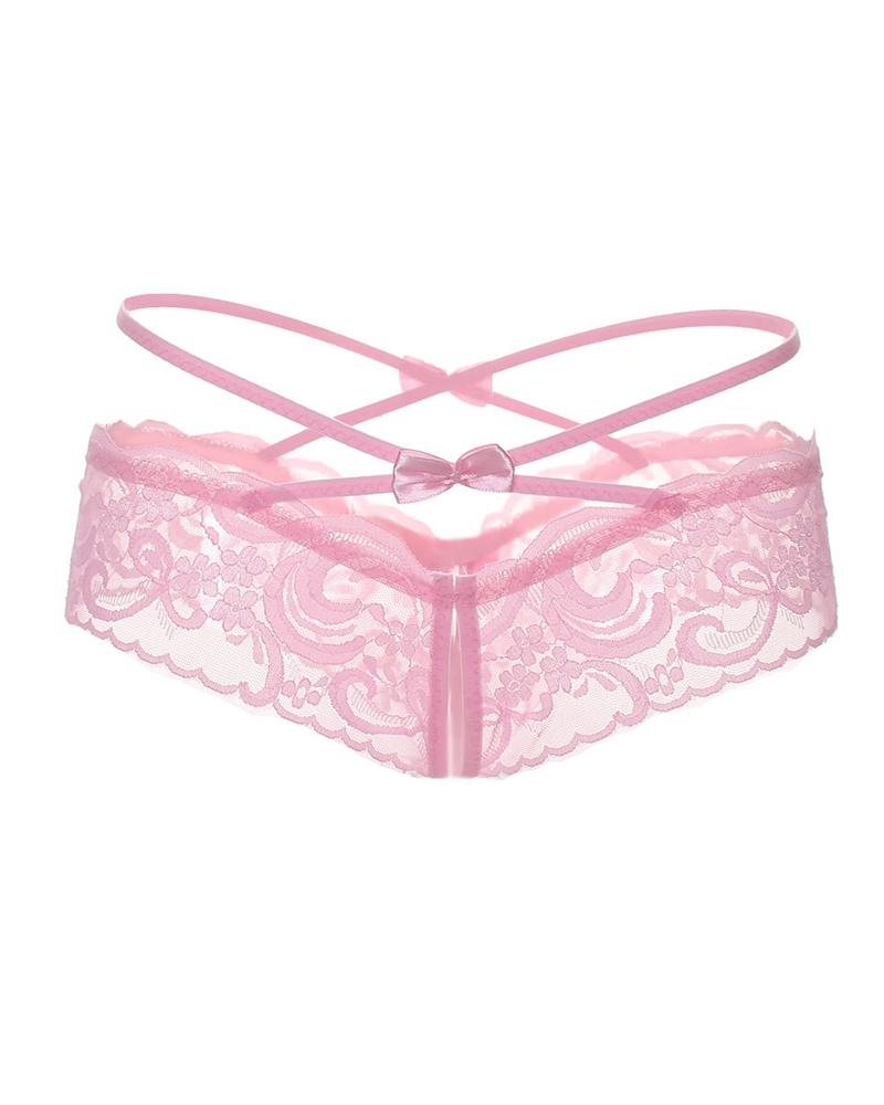 

Bowknot Cutout Floral Lace Panty, Pink