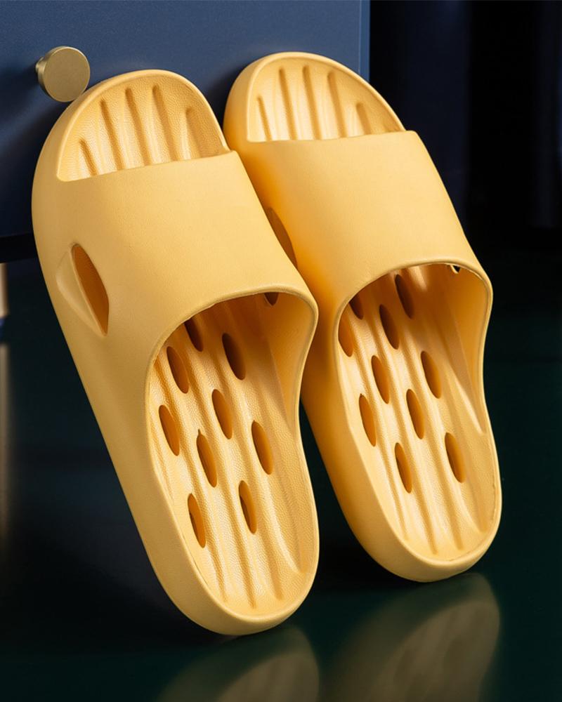 

Solid Open-toe Flat Cut-out Slippers, Yellow