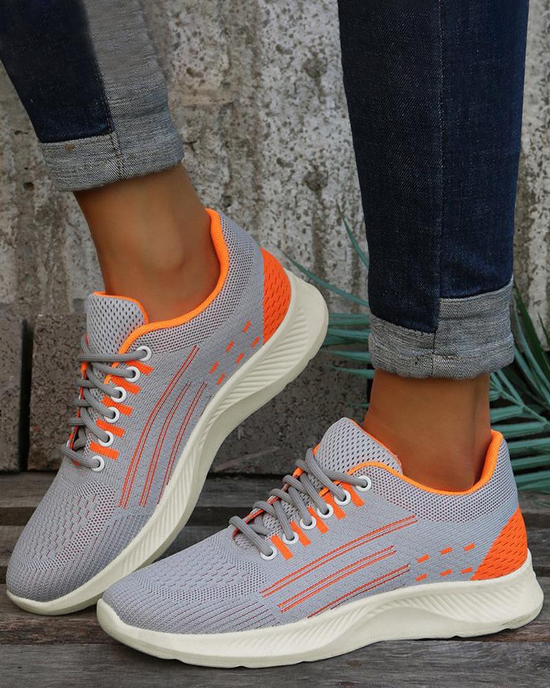 

Colorblock Lace-up Knit Sneakers, Gray