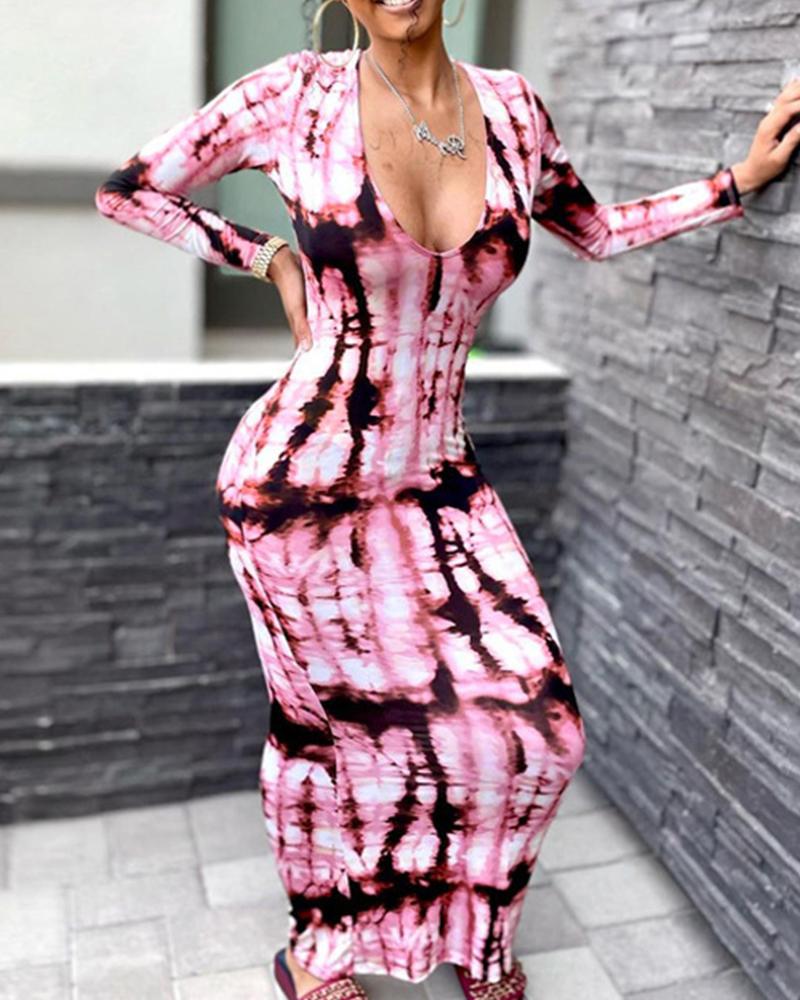 

Rainbow Stripe Deep V-Neck Skinny Maxi Dress, Pink