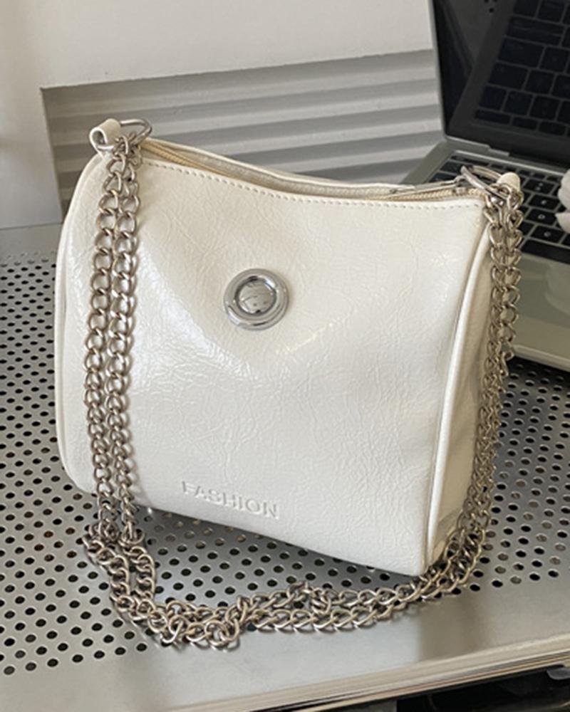 

Chain Strap Zipper Design Shoulder Bag, White