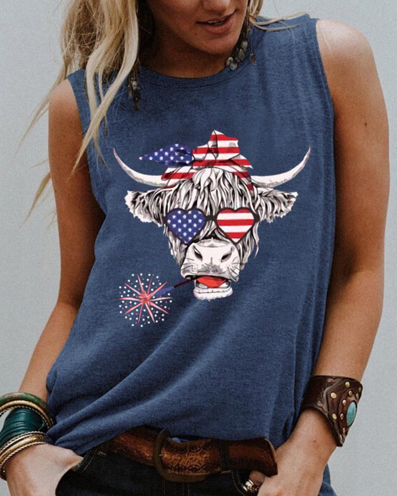 

Flag Yak Print Tank Top, Blue