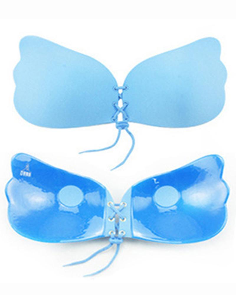 

Angel Wings Shaped Lace-up Wireless Lifting Nipper Covers Invisible Bra, Blue