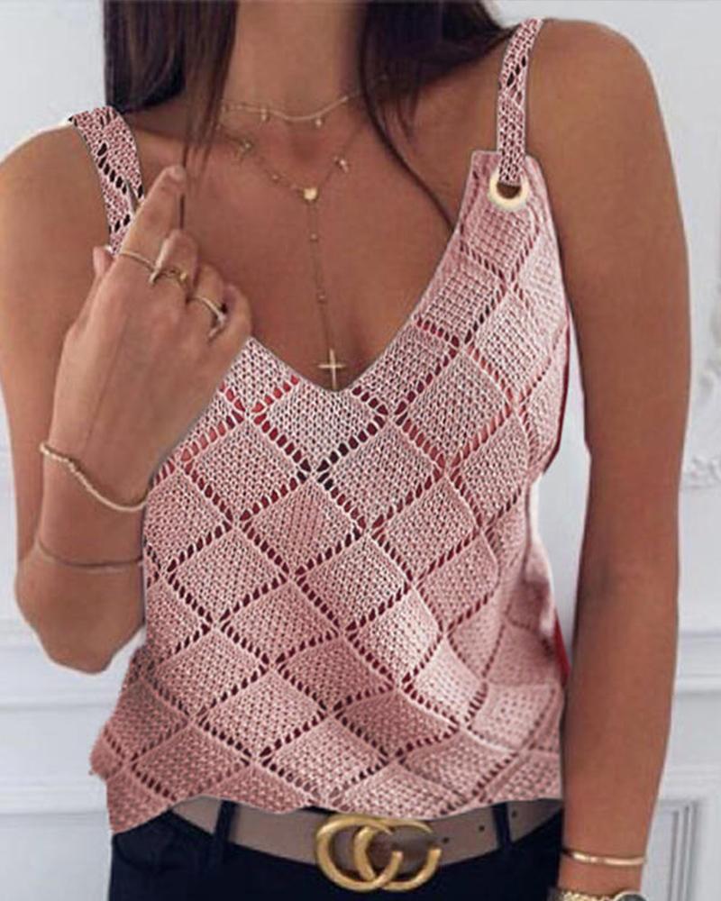 

Solid Color Hollow-out Sling Tank Top, Pink