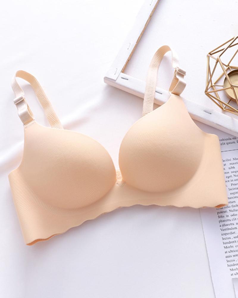 

Frill Hem Smothing Seamless Wireless Lift Bra, Beige