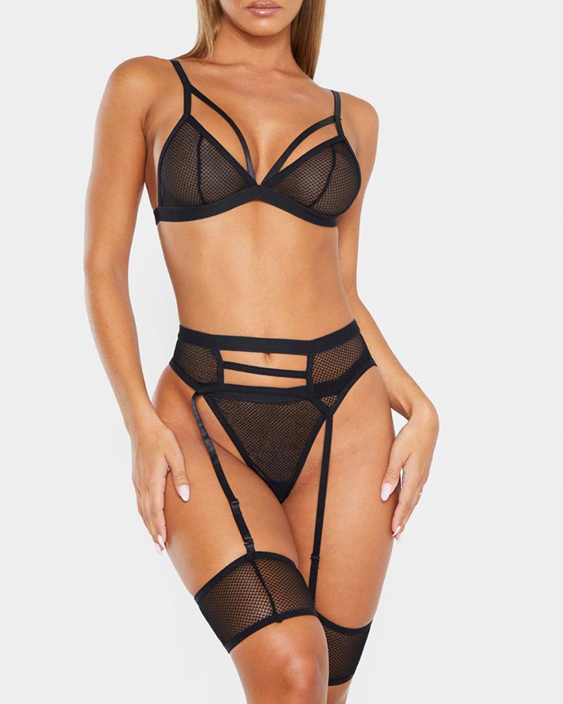 

Sexy Women Cut Out See Through Lace lingerie 3 PCS, Black