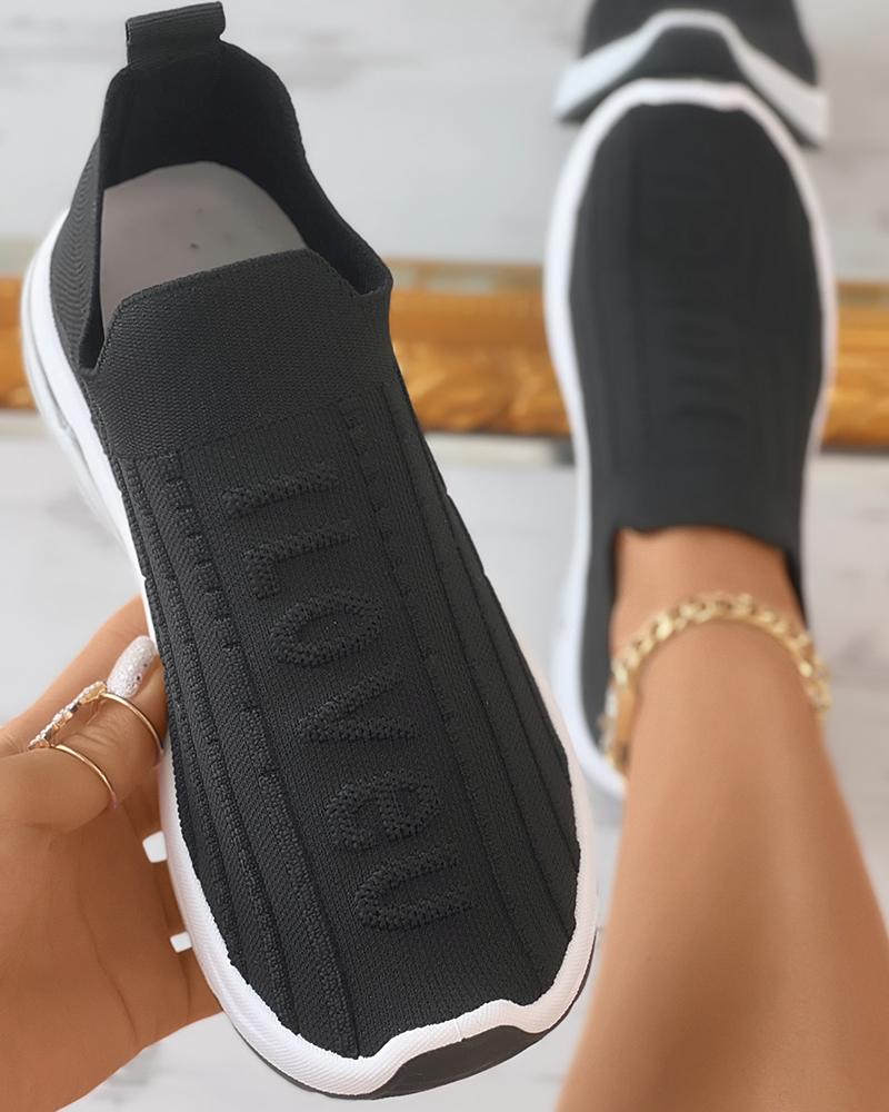

I Love U Pattern Slip On Knit Sneakers, Black