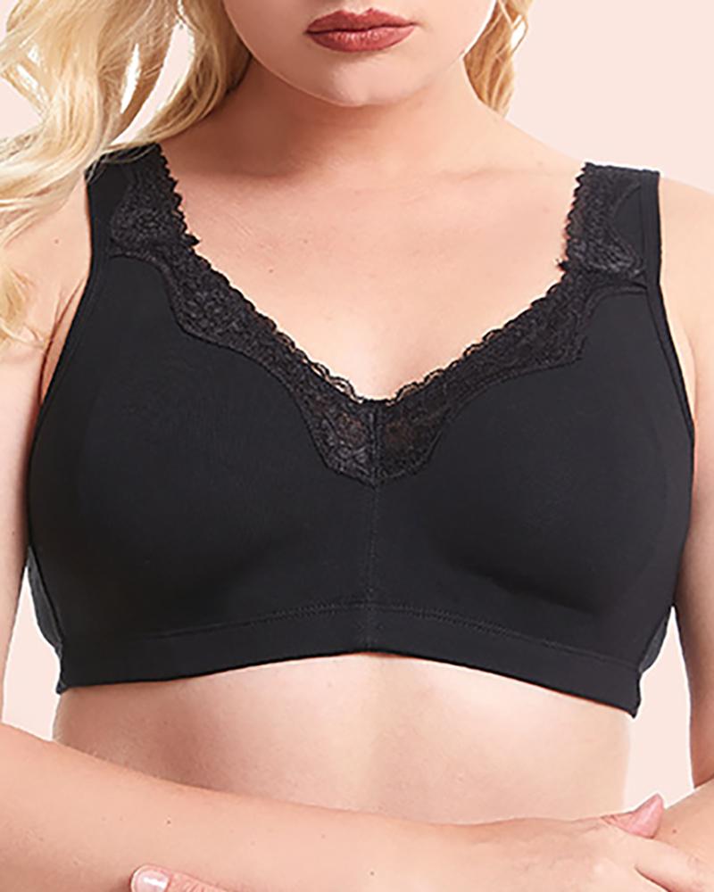 

Plus Size Lace Patch Soft Comfort Bra, Black