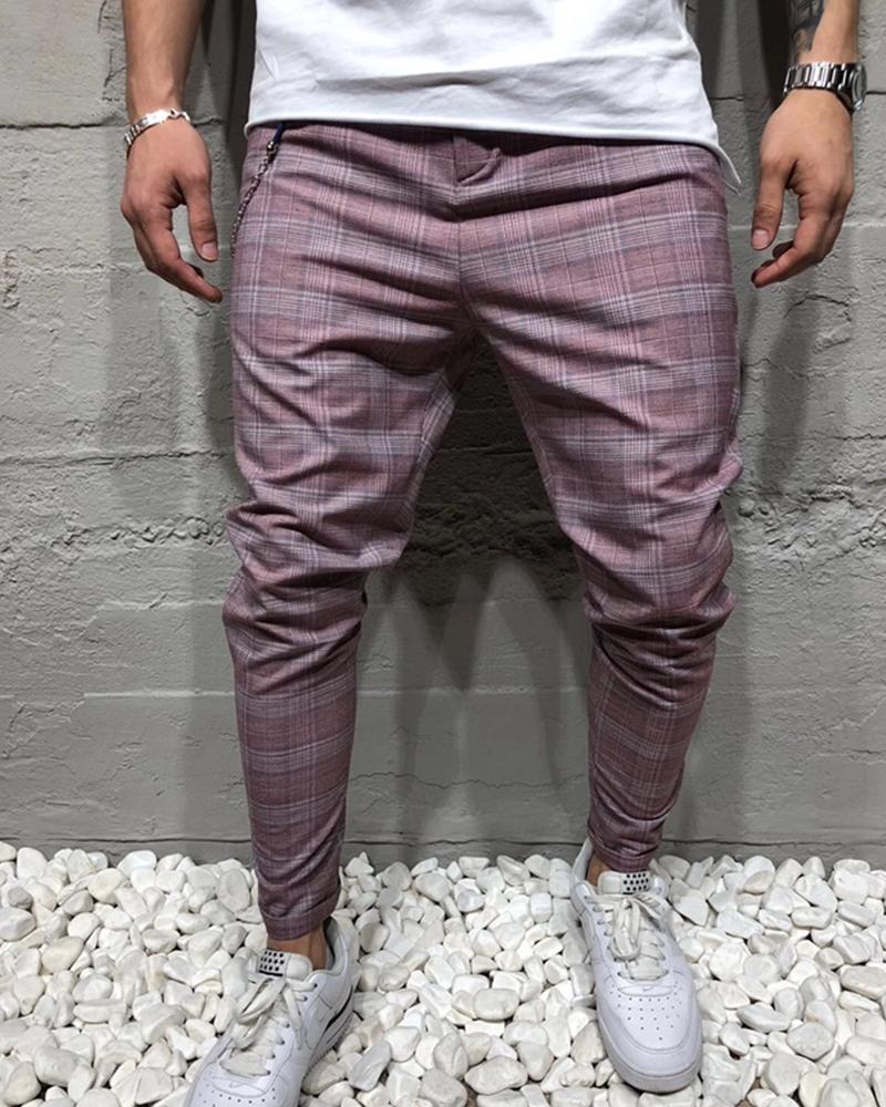 

Casual Check Skinny Long Suit Pants, Purple