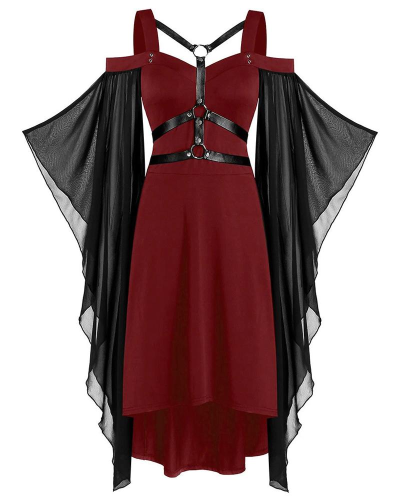

Halloween Gothic Punk Dress Renaissance High Low Vintage Dress Women Cosplay Party Dresses, Wine red