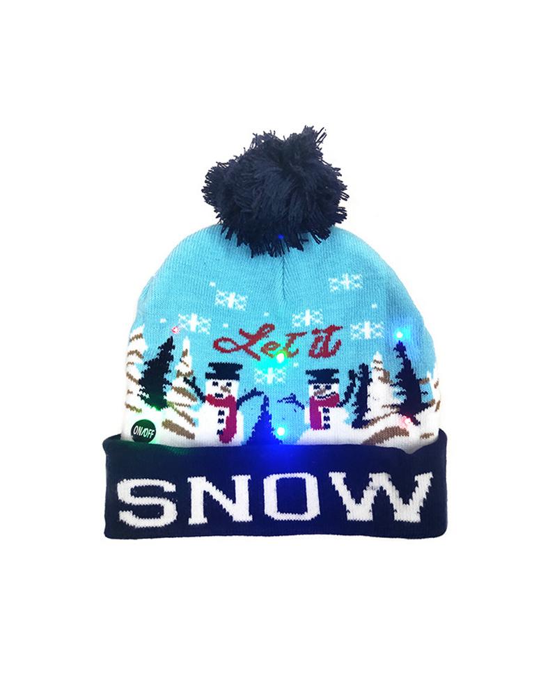 

1pc Christmas Pom Pom Decor LED Light Knitted Beanie, Style4