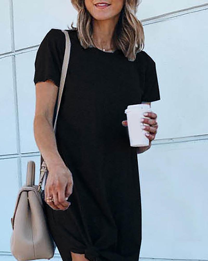 

Round Neck Short Sleeve Casual Dress, Black