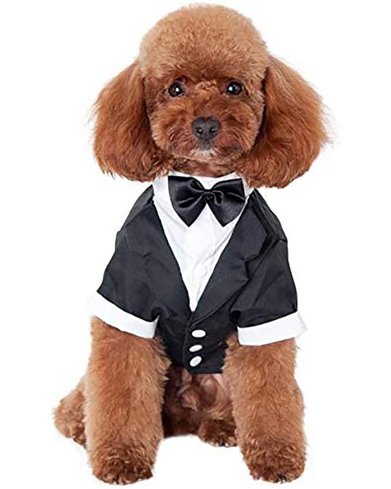 

Dog Shirt Small Dog Clothes Stylish Suit Bow Tie Costume Wedding Shirt Formal Tuxedo With Black Tie