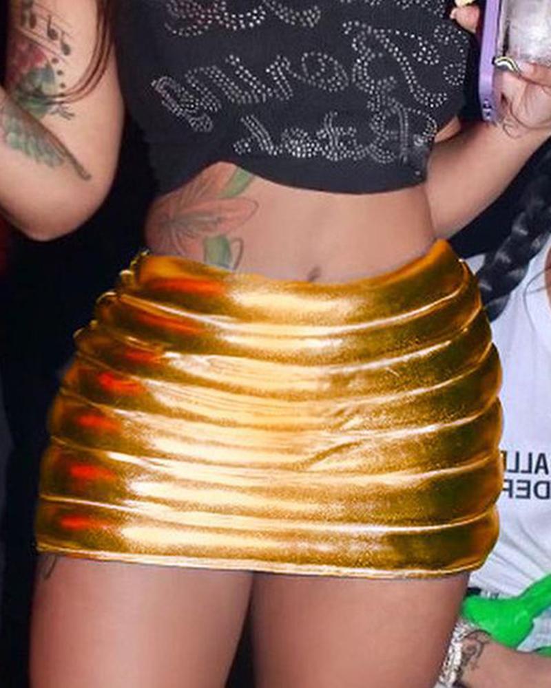 

High Waist Quilted Thermal Skirt, Gold