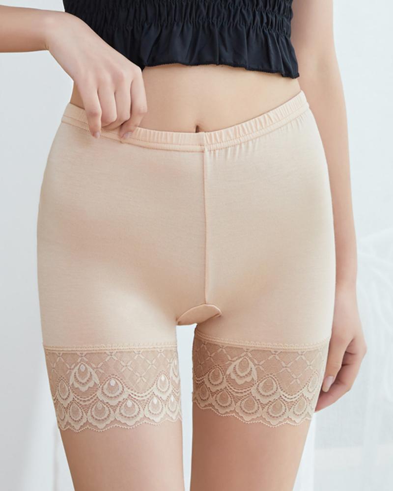 

Crochet Lace High Waist Panty Shorts, Nude