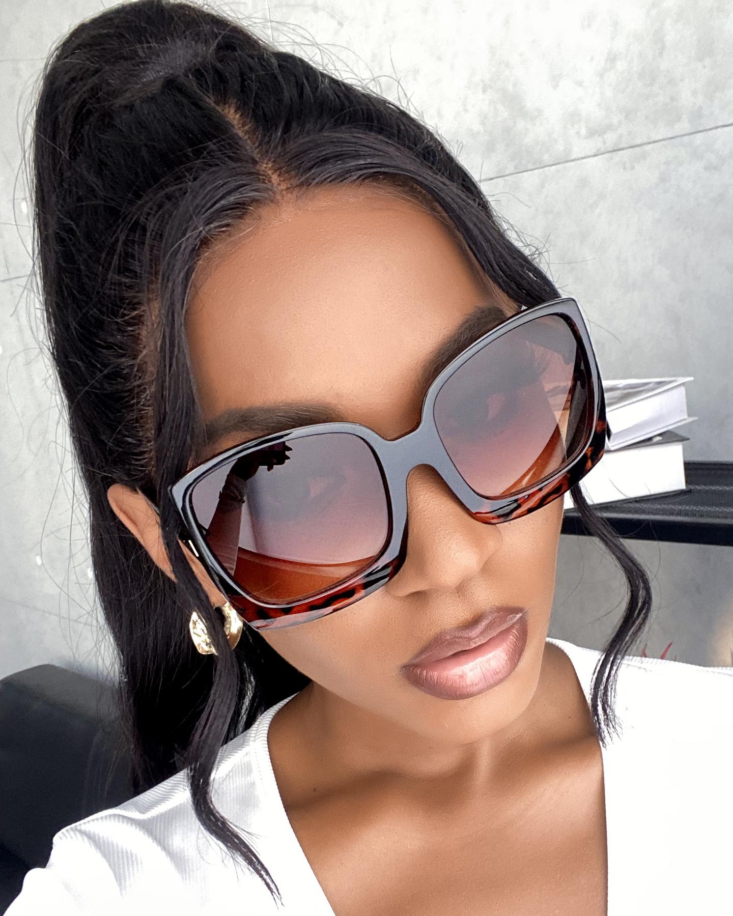 

1Pair Tinted Lens Square Frame Sunglasses, Leopard