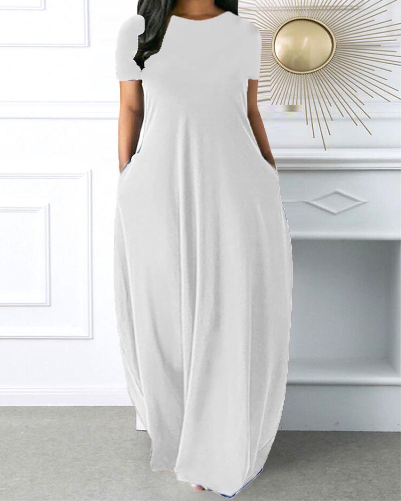 

Plus Size Short Sleeve Pocket Detail Casual Dress, White