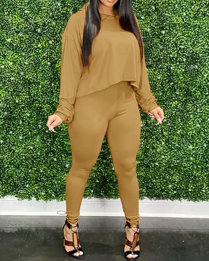 

Long Sleeve Hooded Top & Pants Set, Khaki