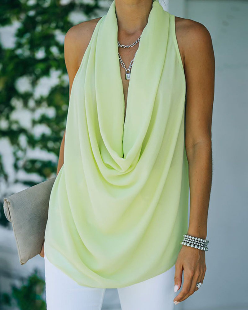 

Sleeveless Cowl Neck Chiffon Top, Green