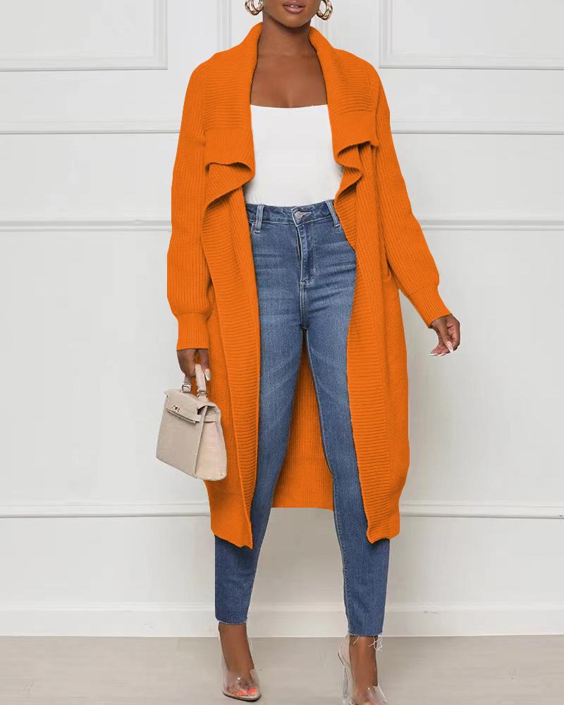 

Ruffle Hem Long Sleeve Longline Knit Cardigan, Orange