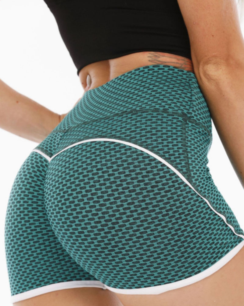 

High Waist Butt Lifting Honeycomb Yoga Active Shorts, Green