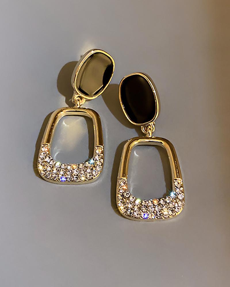 

1Pair Geometric Rhinestone Decor Drop Earrings, Gold
