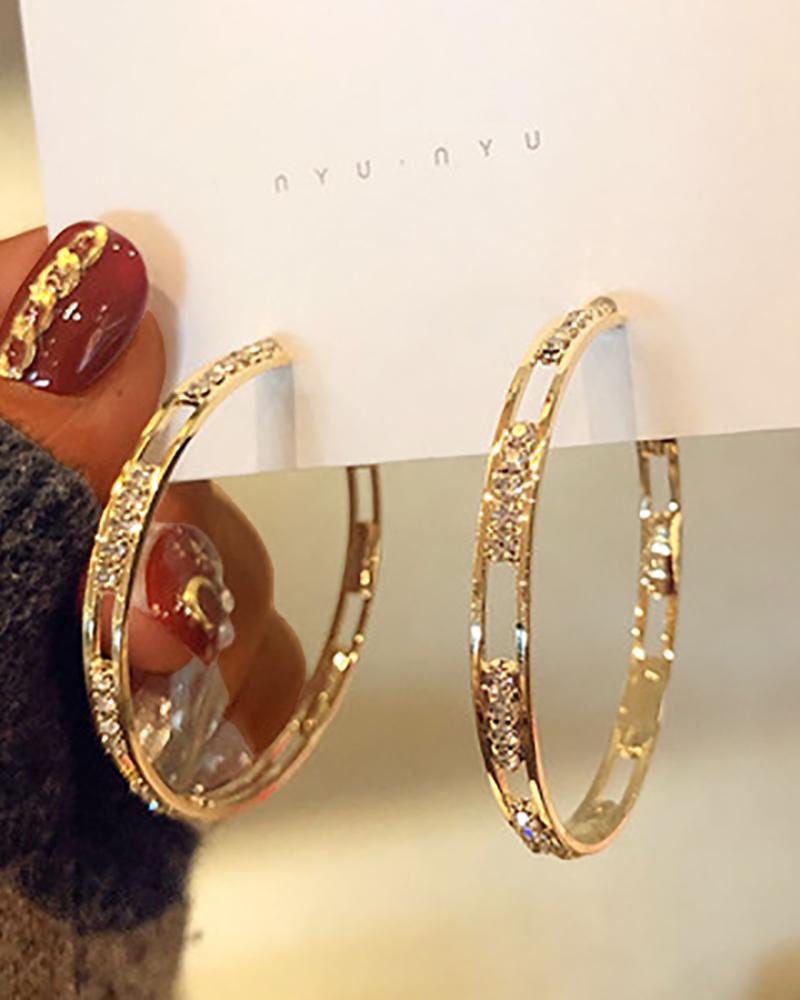 

1Pair Rhinestone Cutout Hoop Earrings, Style1