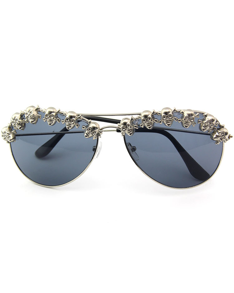 

1Pair Halloween Skull Rhinestone Decor Flat Top Party Sunglasses, Black