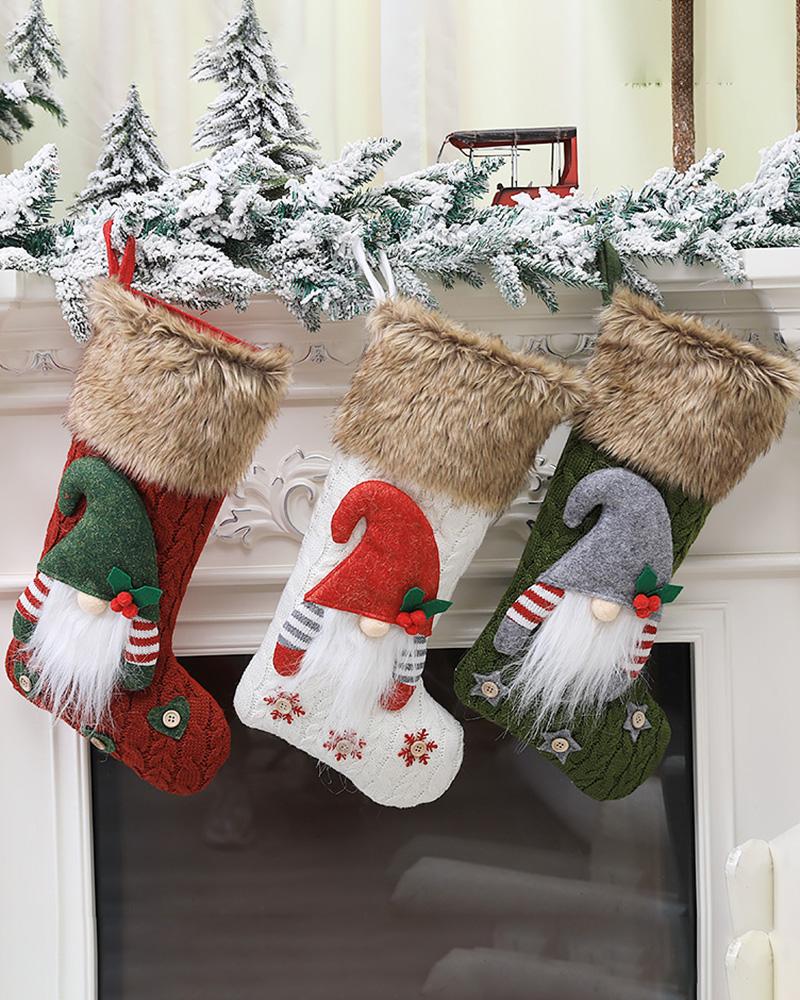 

Christmas Gnomes Svg Fluffy Trim Knit Stockings Hanging Ornaments, White