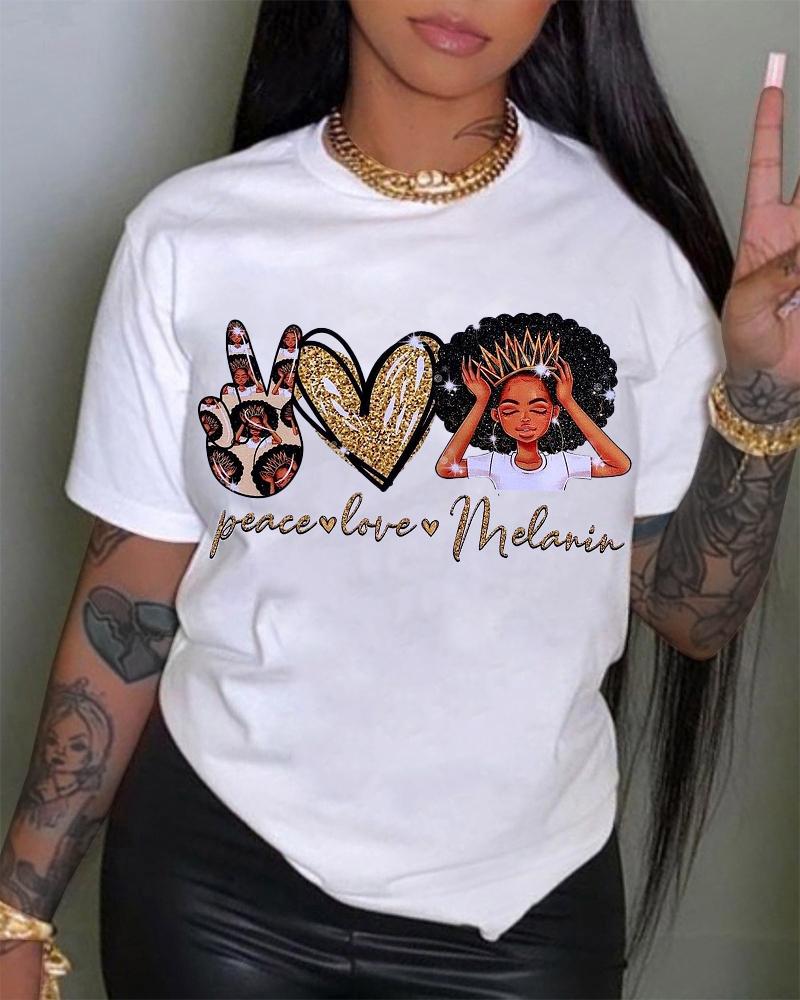 

Figure Heart Letter Print Crew Neck Casual T-shirt, White