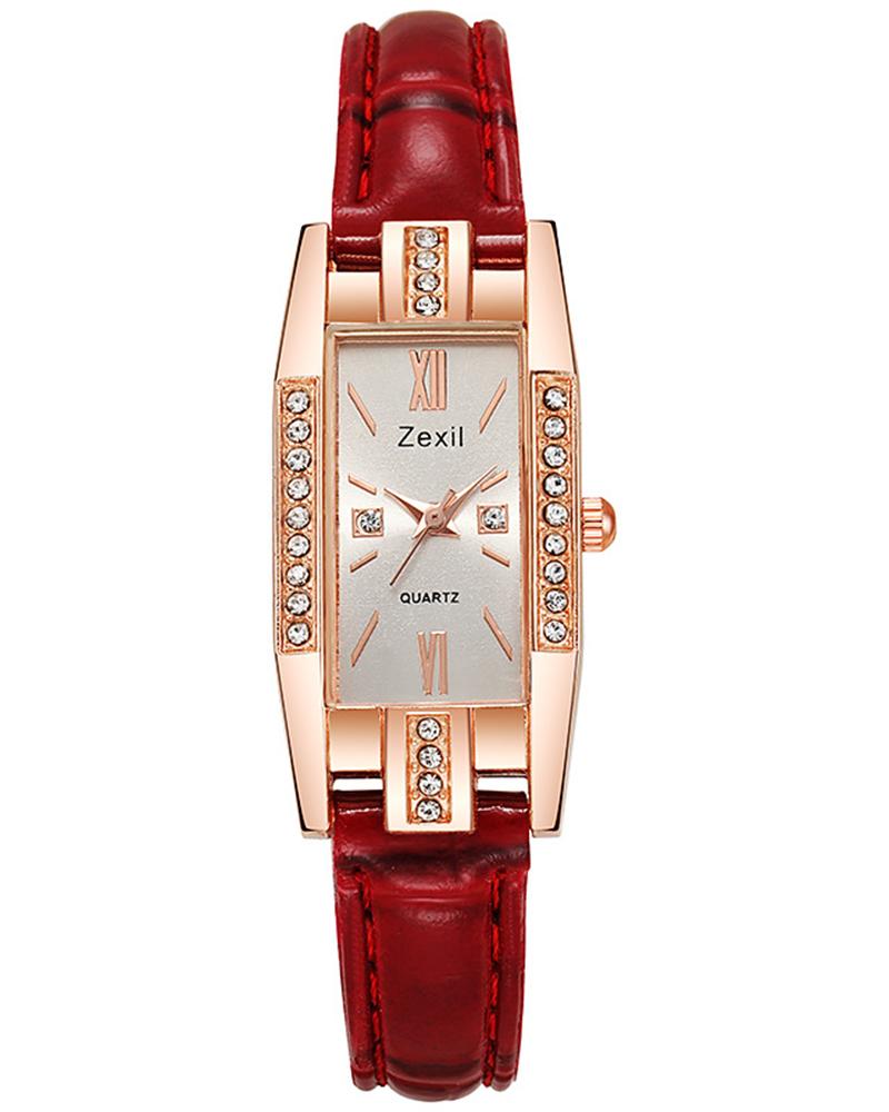 

Rhinestone Decor Rectangle Quartz Watch, White