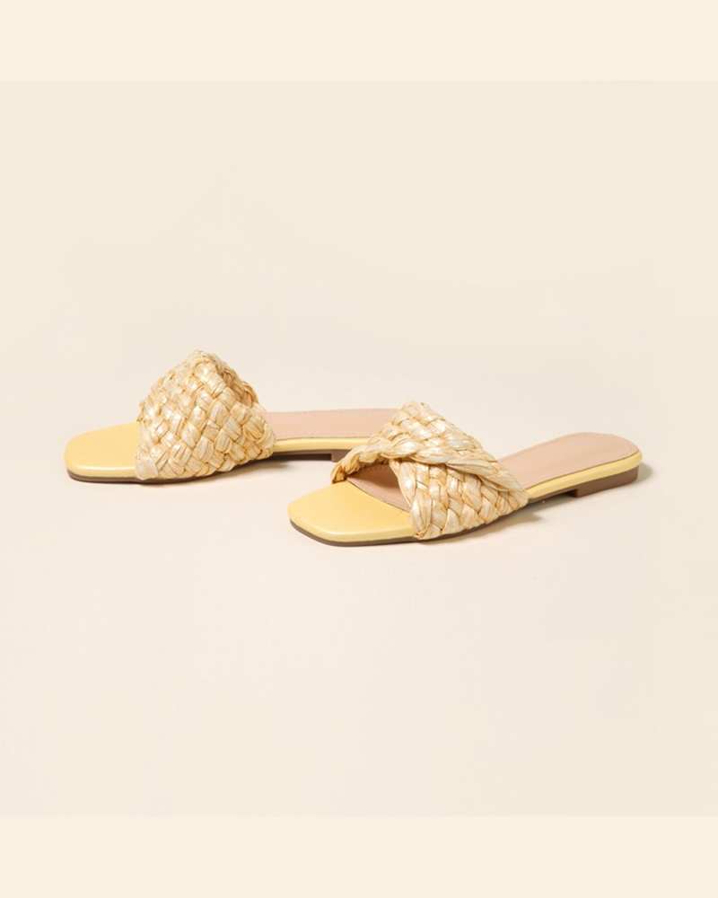 

Solid Woven Upper Open-toe Sandals, Yellow