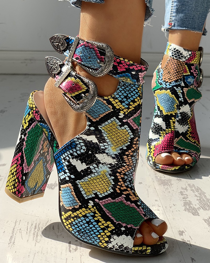 chunky snakeskin heels