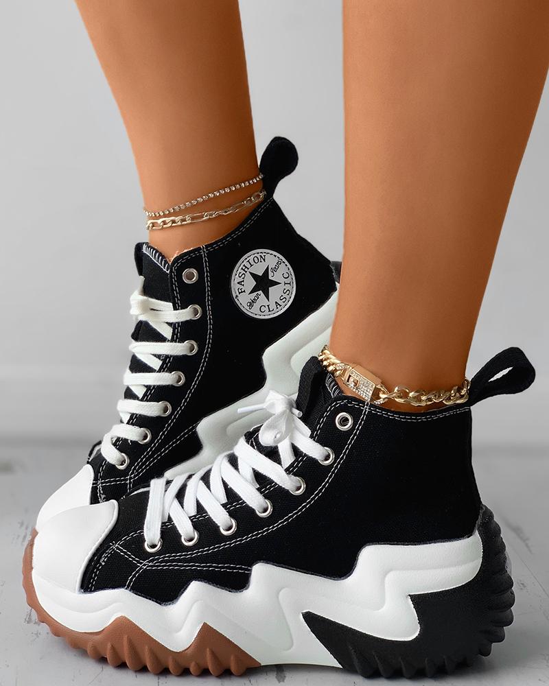 

Letter Star Print Eyelet Lace-up Canvas Sneaker, Black