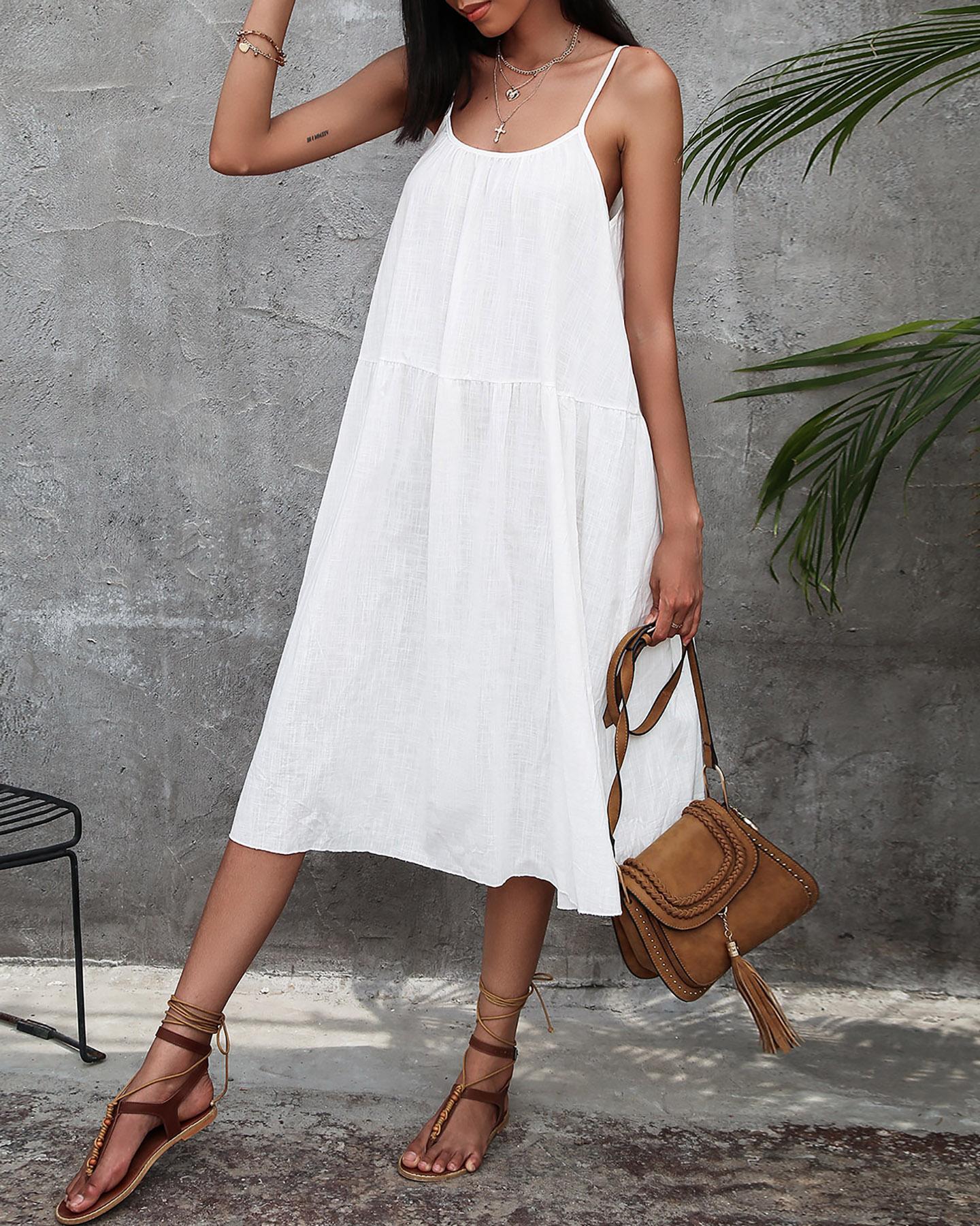 

Solid OL Suspender Maxi Dress, White
