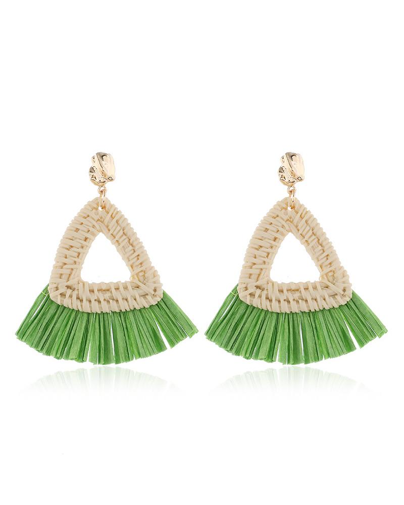 

1Pair Earrings Big Lightweight Geometric Statement Rattan Tassel Earrings, Style7